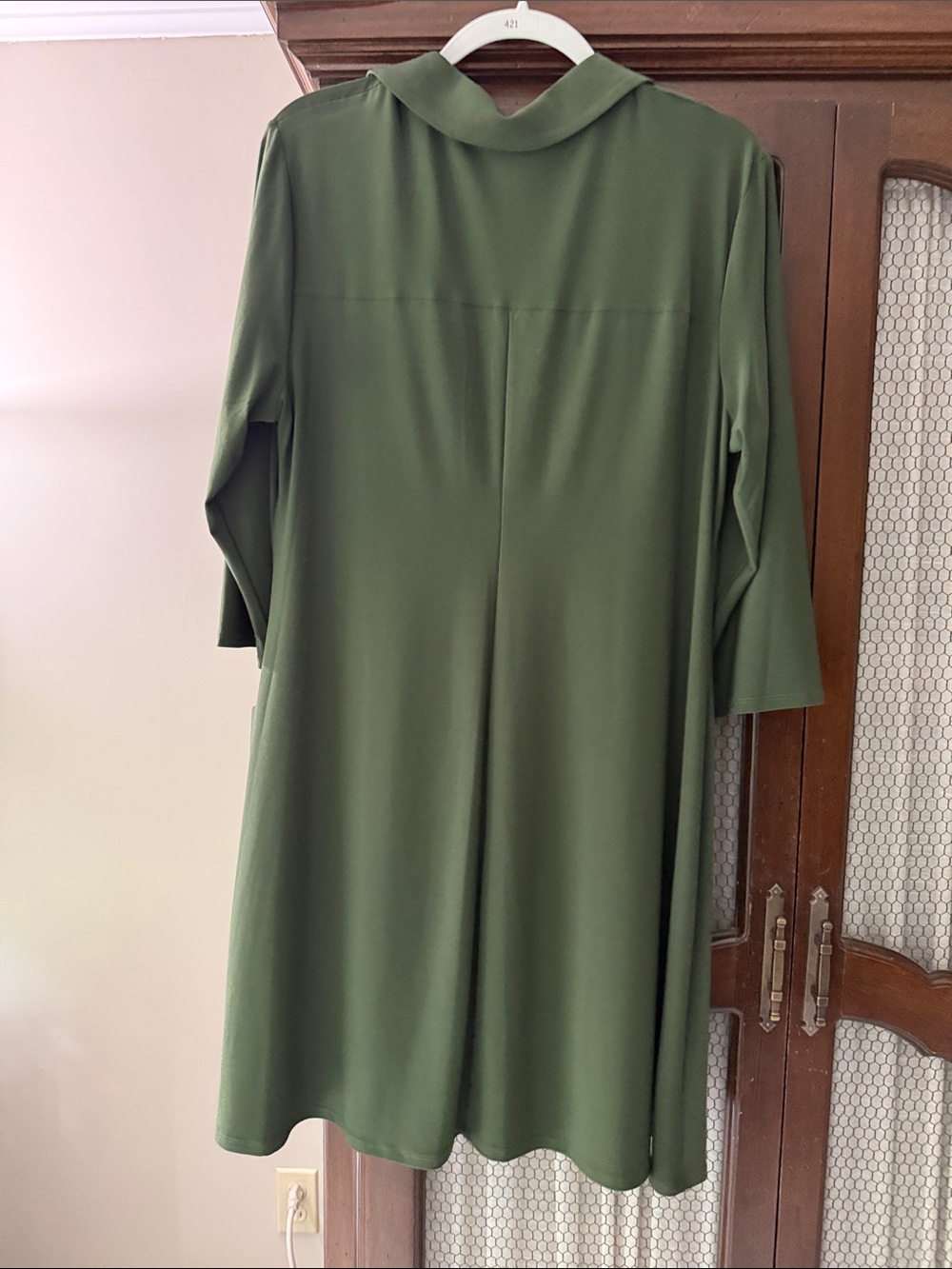 MSK Olive Green A-Line Zip Polo Dress with Gold Ring Pull - Picture 2 of 3